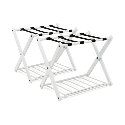 Set of 2 Folding Metal Luggage Rack Suitcase-White - White