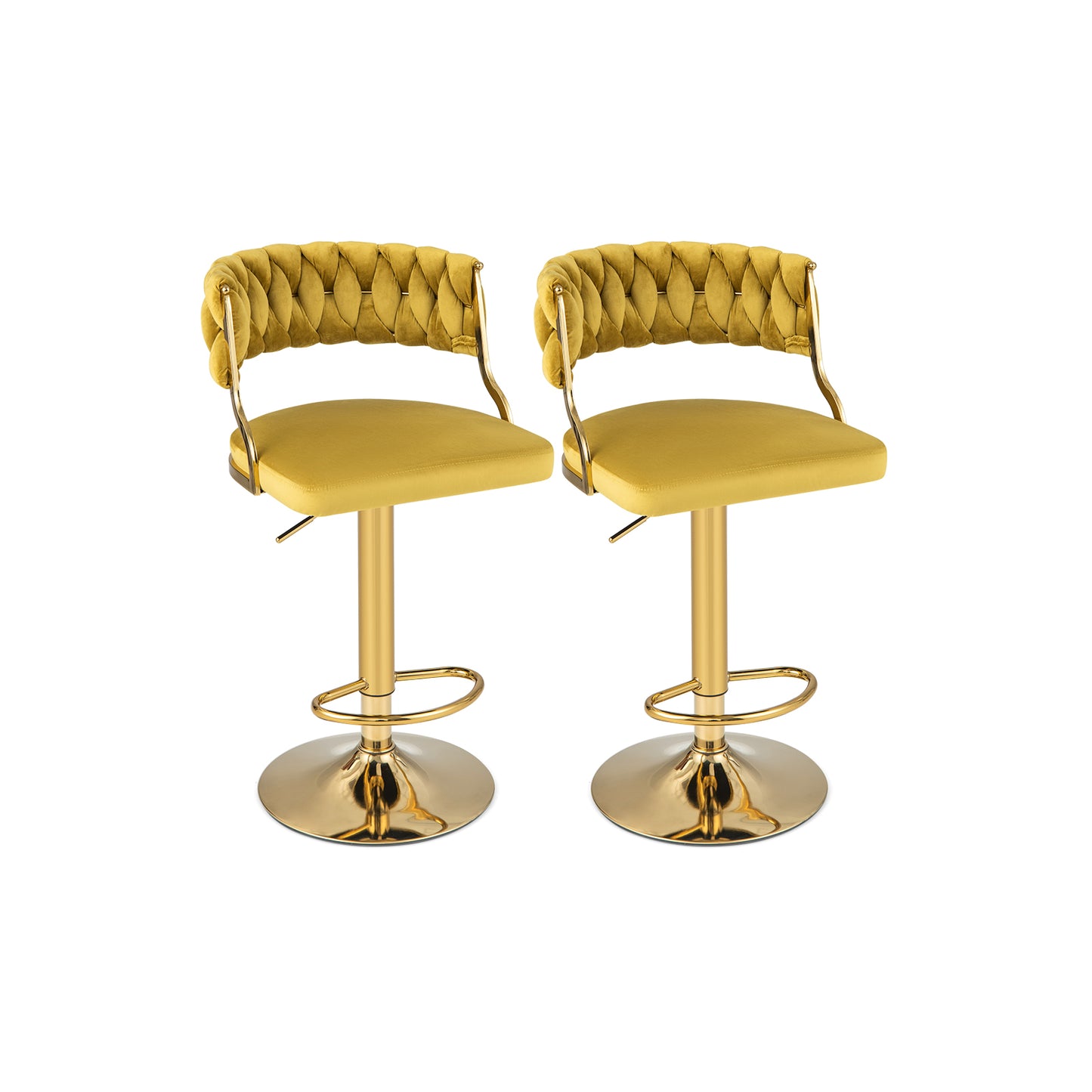 Swivel Barstool with Woven Back Set of 2 for Kitchen Island Cafe-Yellow