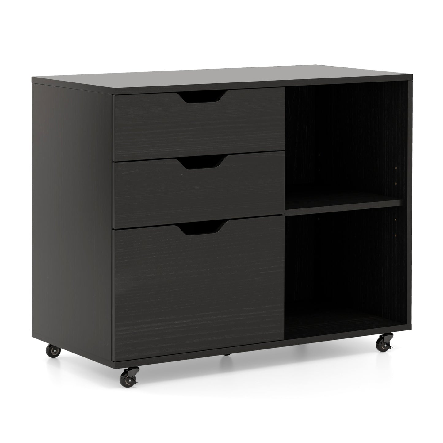 3-Drawer File Cabinet with Adjustable Shelf and Wheels for Letter-White - Black