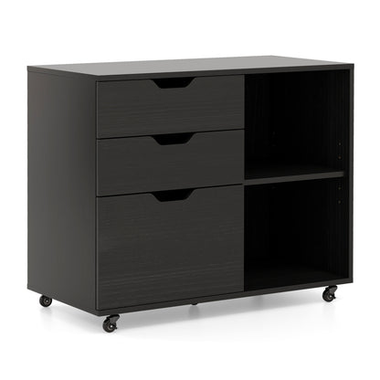 3-Drawer File Cabinet with Adjustable Shelf and Wheels for Letter-White - Black