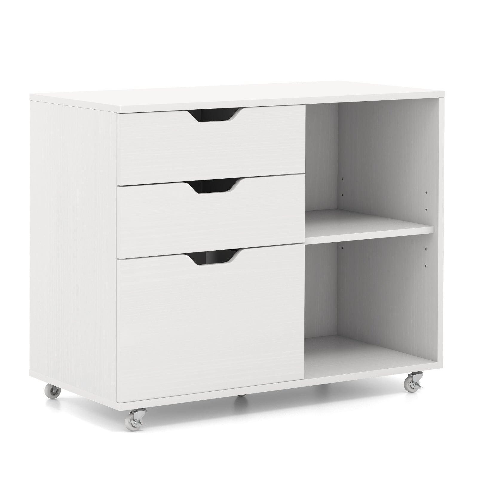 3-Drawer File Cabinet with Adjustable Shelf and Wheels for Letter-White - White