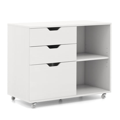 3-Drawer File Cabinet with Adjustable Shelf and Wheels for Letter-White - White