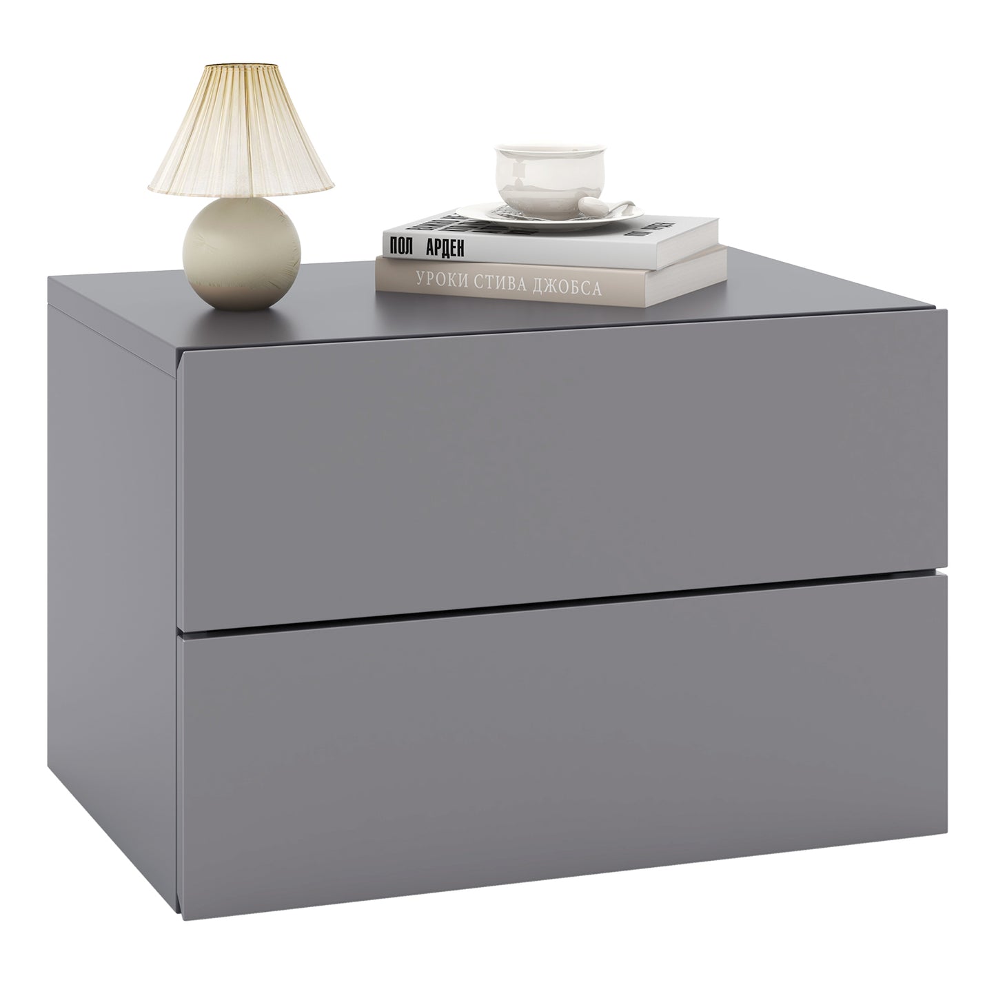 Floating Nightstand with Drawers and Storage Shelf-Gray