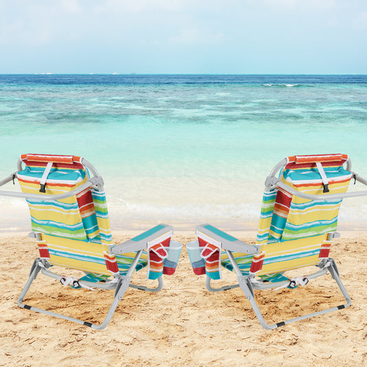 Foldable Backpack Beach Chair with Cup Holder and Storage Pockets Set of 2