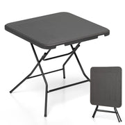 2.6FT Foldable Dining Table with Wood Grain HDPE Tabletop and Non-slip Foot Pads-Black
