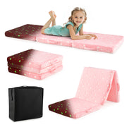 Foldable Floor Mattress for Kids with Washable Flannel Cover-Dark Gray - Pink