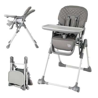 Foldable High Chair with Footrest and Detachable Tray-Beige - Gray