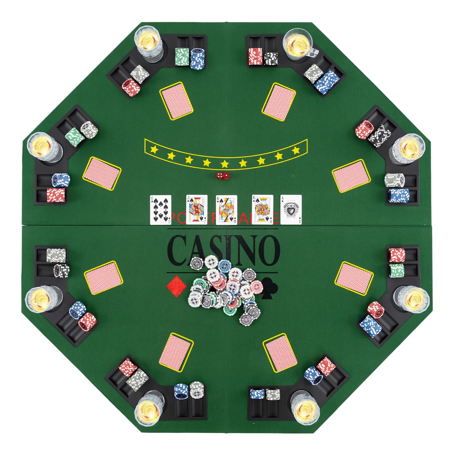 8-Player Foldable Poker Table Top with Carrying Bag-Blue - Green
