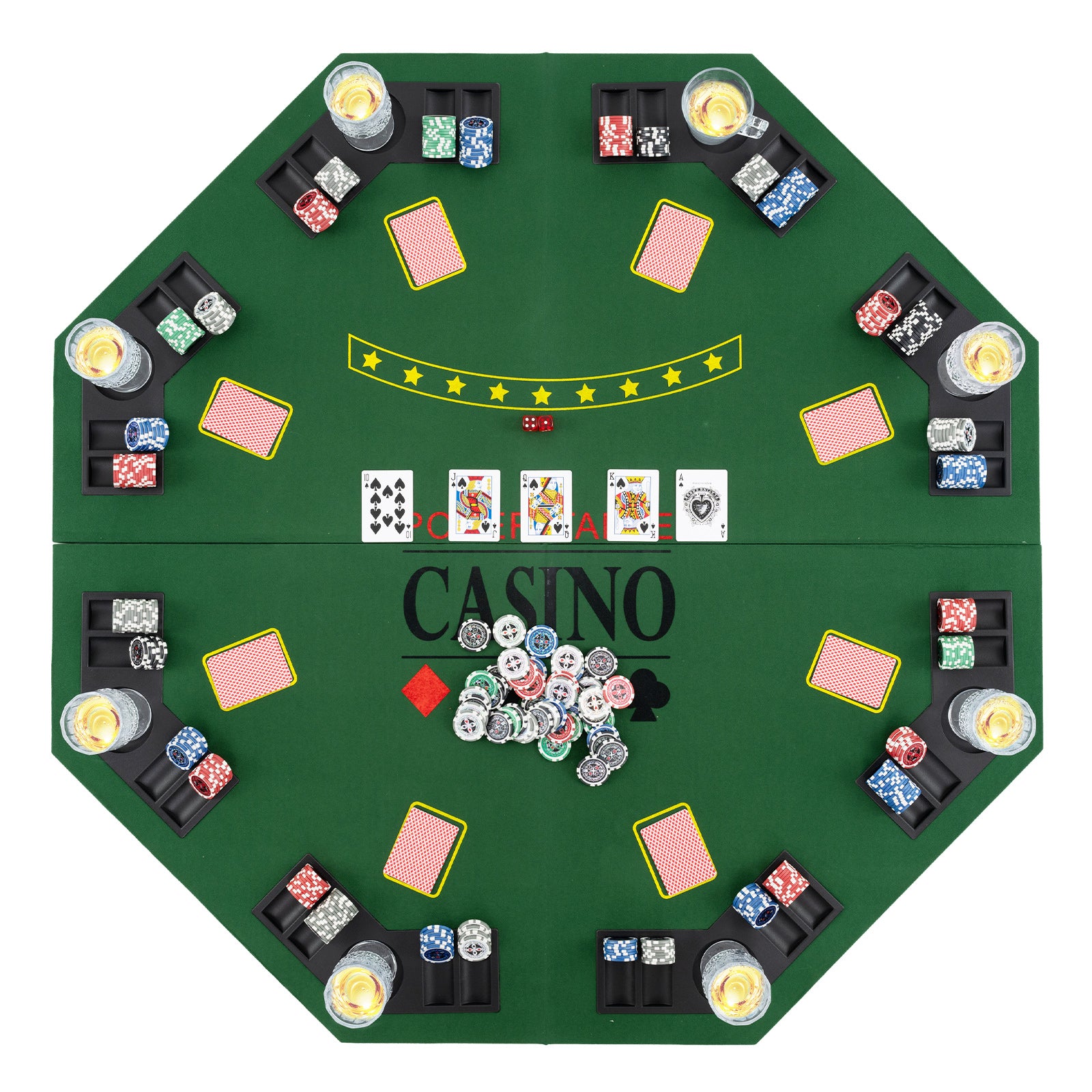 8-Player Foldable Poker Table Top with Carrying Bag-Blue - Green