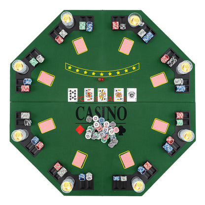 8-Player Foldable Poker Table Top with Carrying Bag-Blue - Green