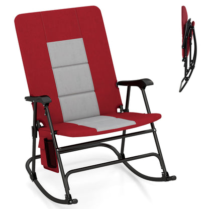Foldable Rocking Padded Portable Camping Chair with Backrest and Armrest -Blue - Red