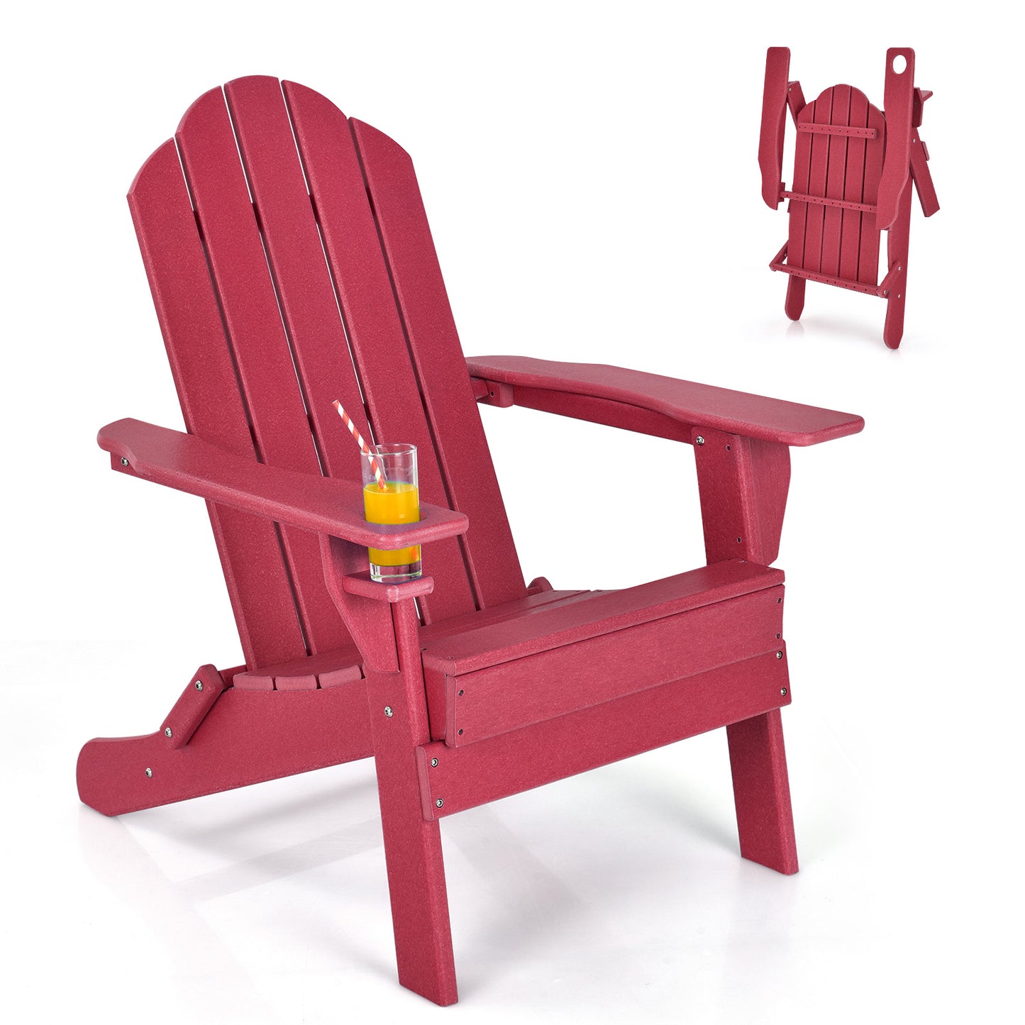 Foldable Weather Resistant Patio Chair with Built-in Cup Holder-White - Red