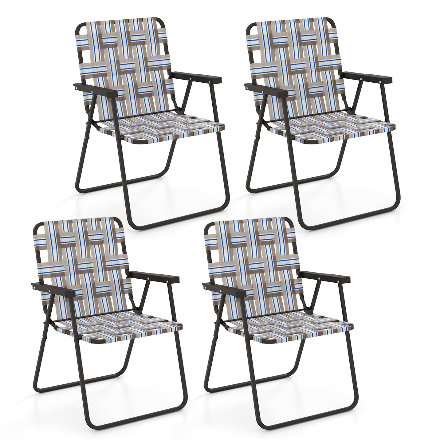4 Pieces Folding Beach Chair Camping Lawn Webbing Chair-Coffee - Coffee