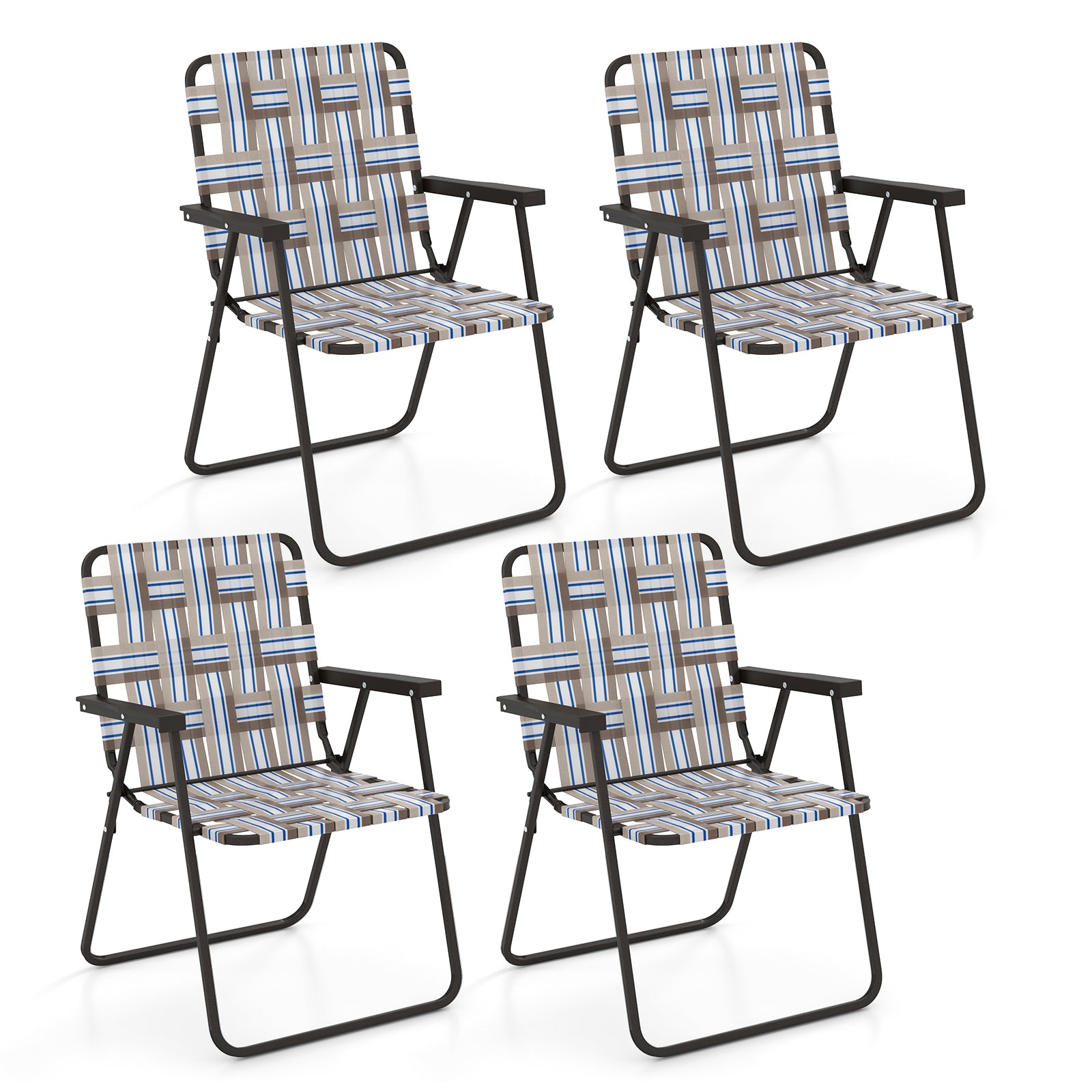 4 Pieces Folding Beach Chair Camping Lawn Webbing Chair-Coffee - Coffee