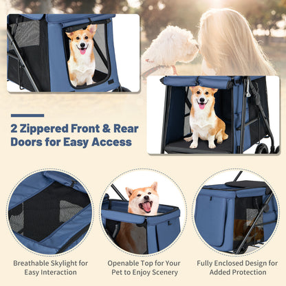 Folding Pet Stroller for Small and Medium Pets with Breathable Mesh andx One-Button Foldable