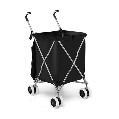 Folding Shopping Utility Cart with Water-Resistant Removable Canvas Bag-Blue - Black