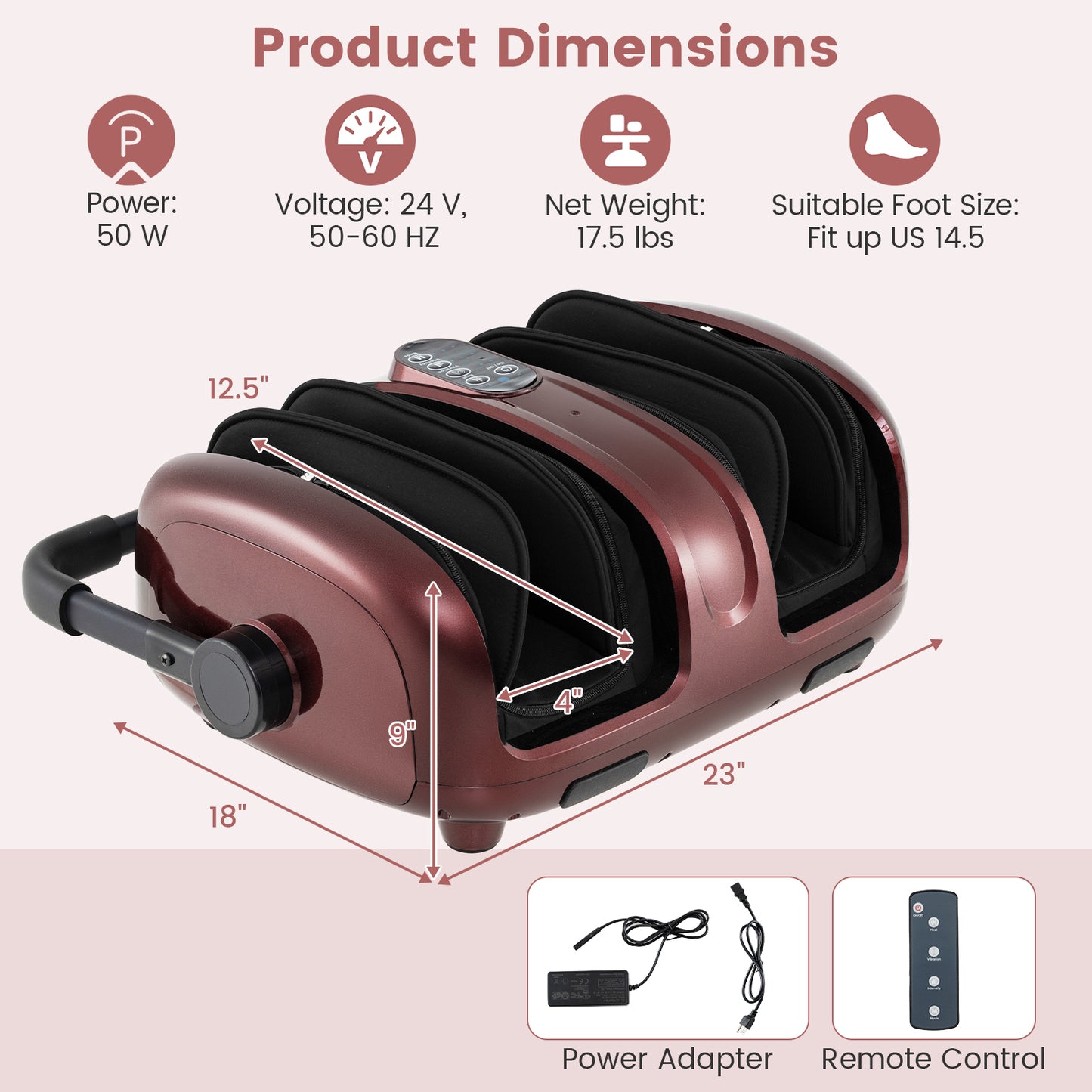 Foot and Calf Massager with Heat for Blood Circulation Pain Relief-Black - Red