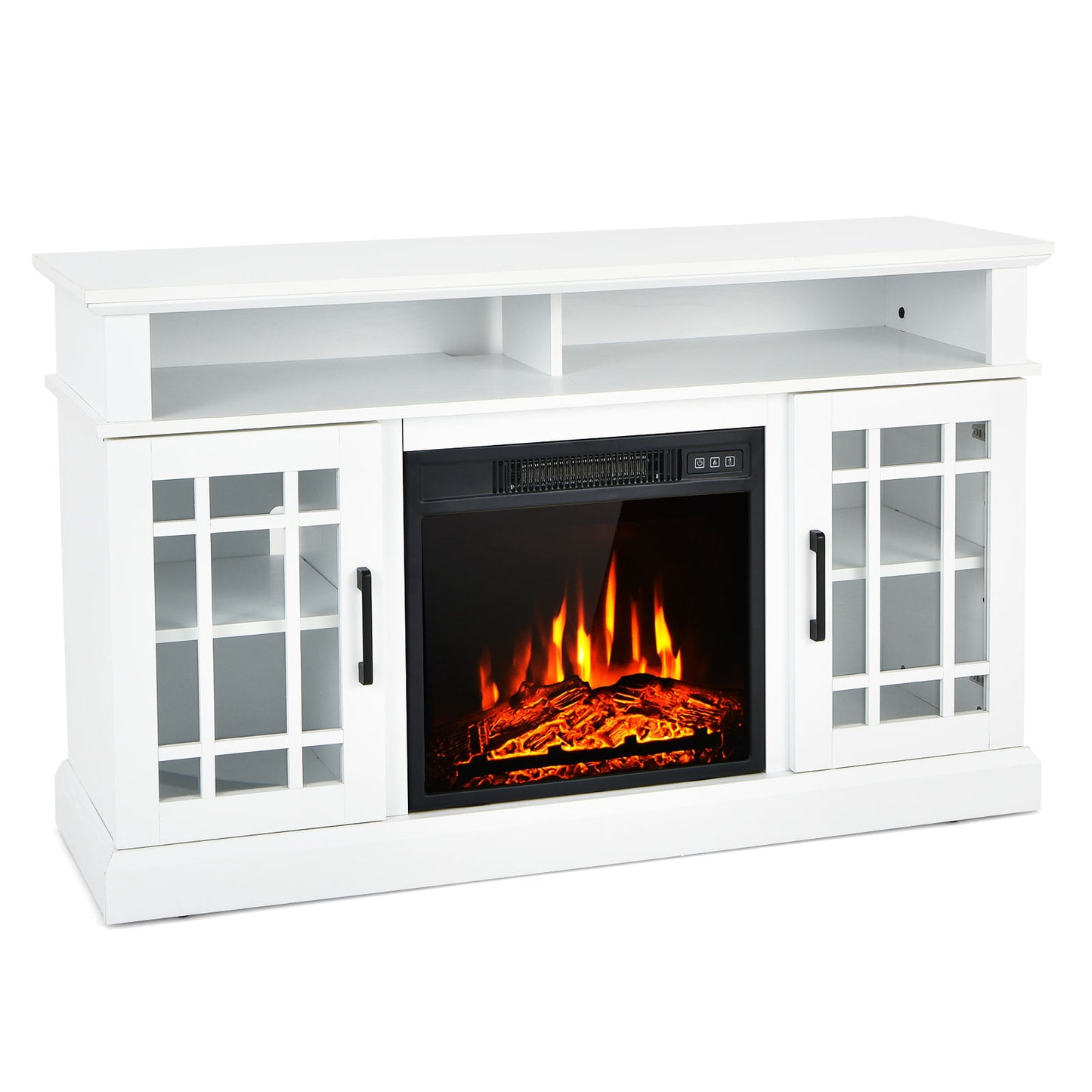 48 Inch Electric Fireplace TV Stand with Cabinets for TVs Up to 55 Inch-Brown - White
