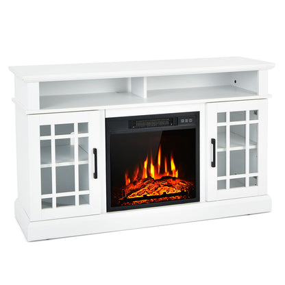 48 Inch Electric Fireplace TV Stand with Cabinets for TVs Up to 55 Inch-Brown - White