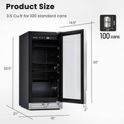 15Inches Beverage Fridge, 100-Can Capacity