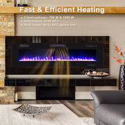 68" Ultra-Thin Recessed Electric Fireplace