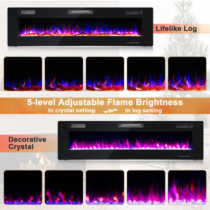 68" Ultra-Thin Recessed Electric Fireplace
