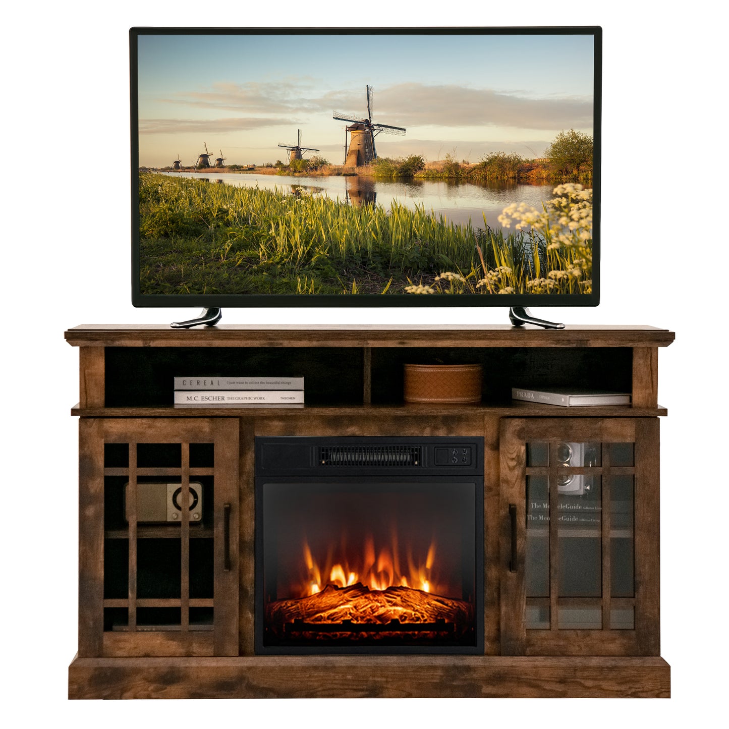 48 Inch Electric Fireplace TV Stand with Cabinets for TVs Up to 5