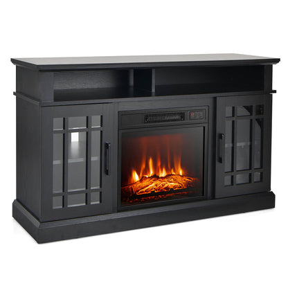 48 Inch Electric Fireplace TV Stand with Cabinets for TVs Up to 55 Inch-Brown - Black