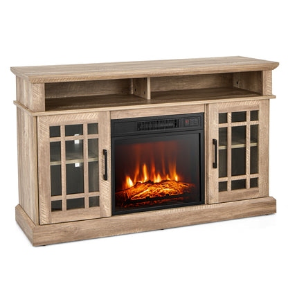 48 Inch Electric Fireplace TV Stand with Cabinets for TVs Up to 55 Inch-Brown - Natural