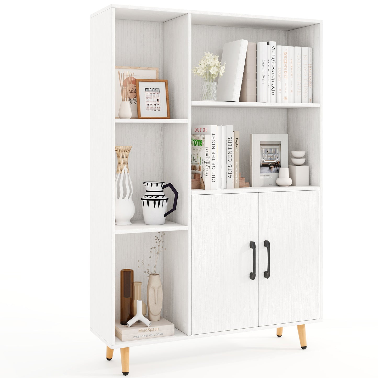 Free Standing Pantry Cabinet with 2 Door Cabinet and 5 Shelves