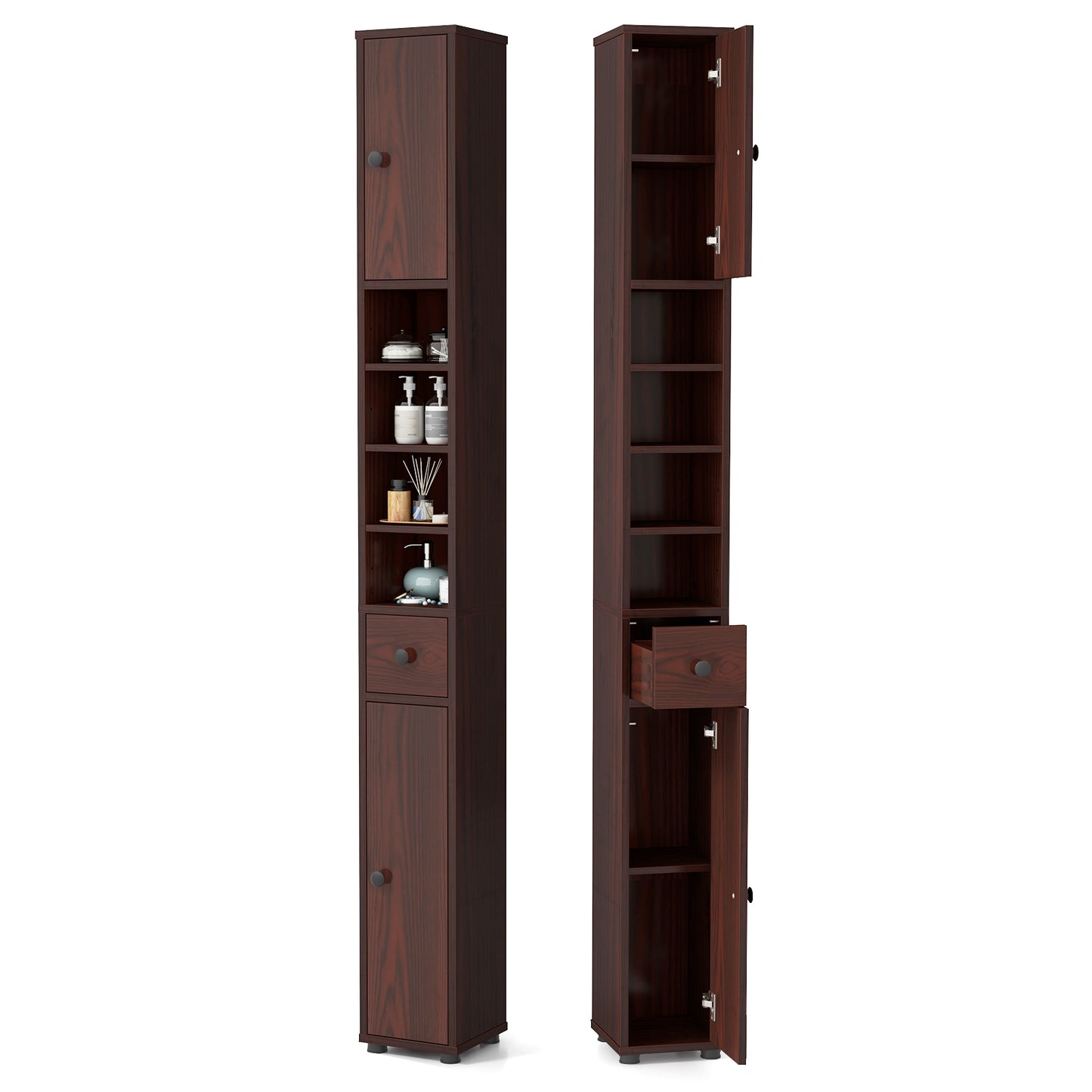 Freestanding Slim Bathroom Cabinet with Drawer and Adjustable Shelves