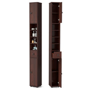 Freestanding Slim Bathroom Cabinet with Drawer and Adjustable Shelves-Brown