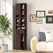 Freestanding Slim Bathroom Cabinet with Drawer and Adjustable Shelves-Brown