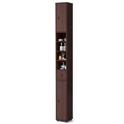 Freestanding Slim Bathroom Cabinet with Drawer and Adjustable Shelves-Brown