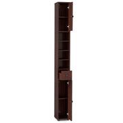 Freestanding Slim Bathroom Cabinet with Drawer and Adjustable Shelves-Brown