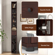 Freestanding Slim Bathroom Cabinet with Drawer and Adjustable Shelves-Brown