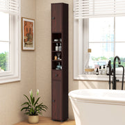 Freestanding Slim Bathroom Cabinet with Drawer and Adjustable Shelves-Brown