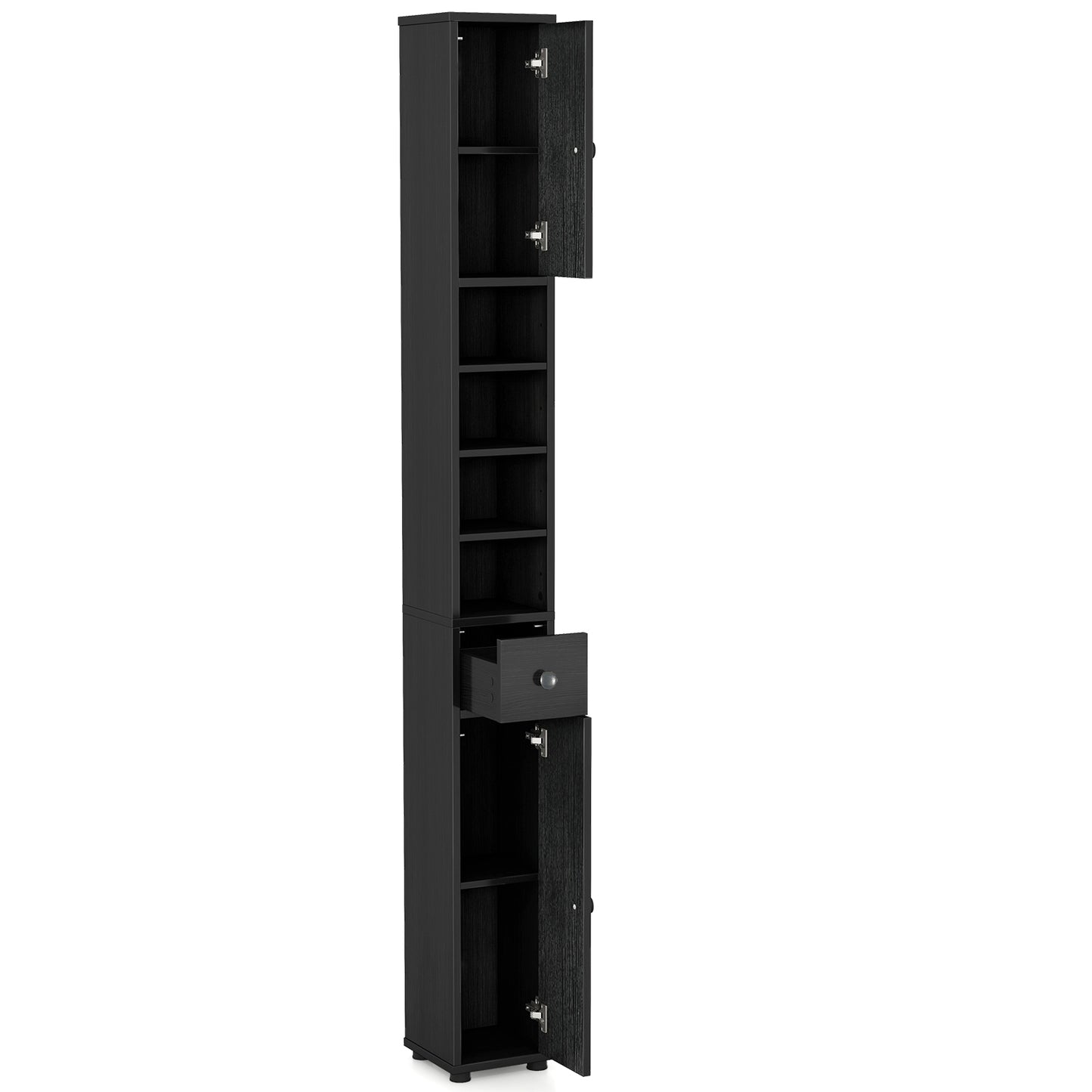 Freestanding Slim Bathroom Cabinet with Drawer and Adjustable Shelves-Blue - Black