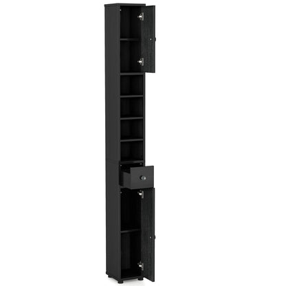 Freestanding Slim Bathroom Cabinet with Drawer and Adjustable Shelves-Blue - Black