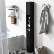 Freestanding Slim Bathroom Cabinet with Drawer and Adjustable Shelves-Black