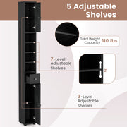 Freestanding Slim Bathroom Cabinet with Drawer and Adjustable Shelves-Black