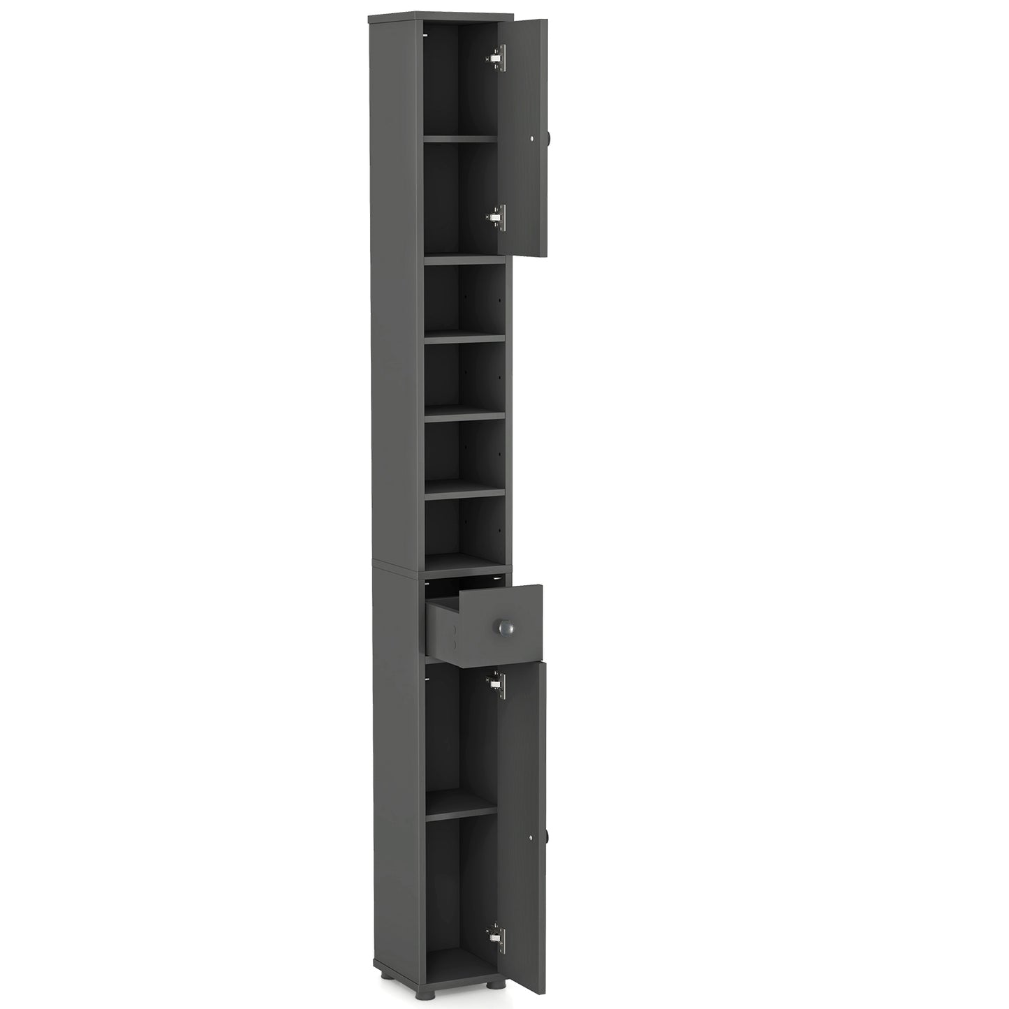 Freestanding Slim Bathroom Cabinet with Drawer and Adjustable Shelves-Blue - Gray