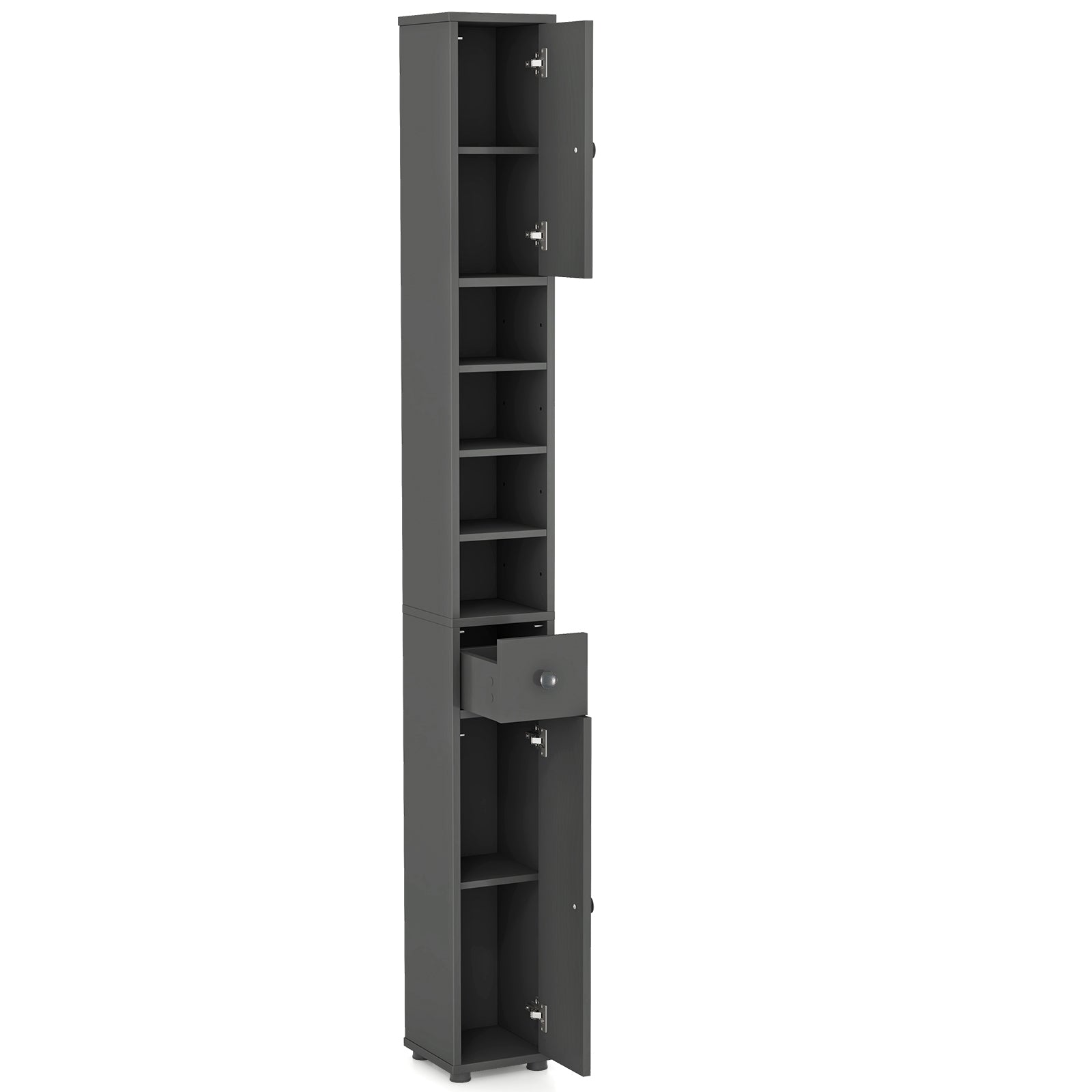 Freestanding Slim Bathroom Cabinet with Drawer and Adjustable Shelves-Blue - Gray