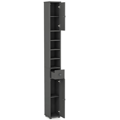 Freestanding Slim Bathroom Cabinet with Drawer and Adjustable Shelves-Blue - Gray