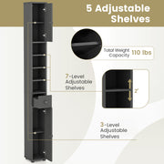 Freestanding Slim Bathroom Cabinet with Drawer and Adjustable Shelves-Gray