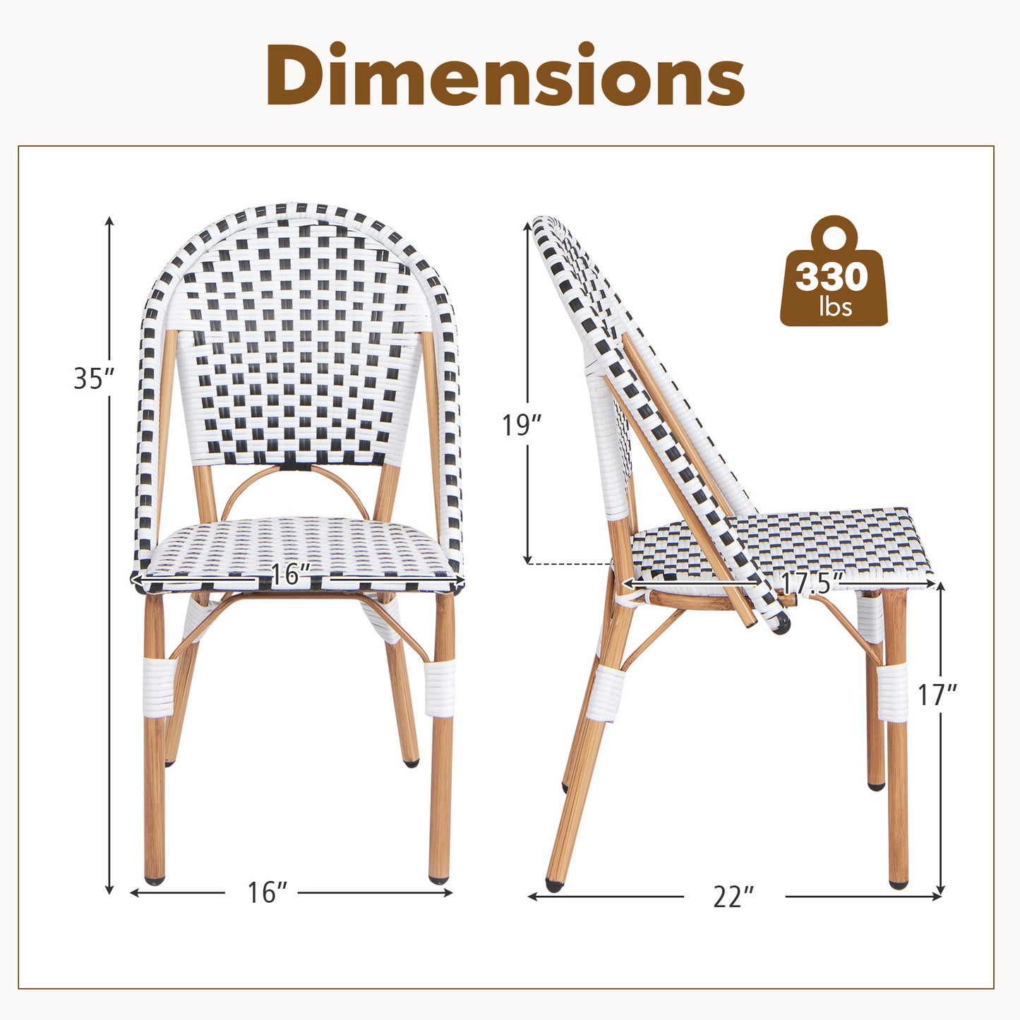 French Bistro Chair Set of 2 with Galvanized Metal Framex-White