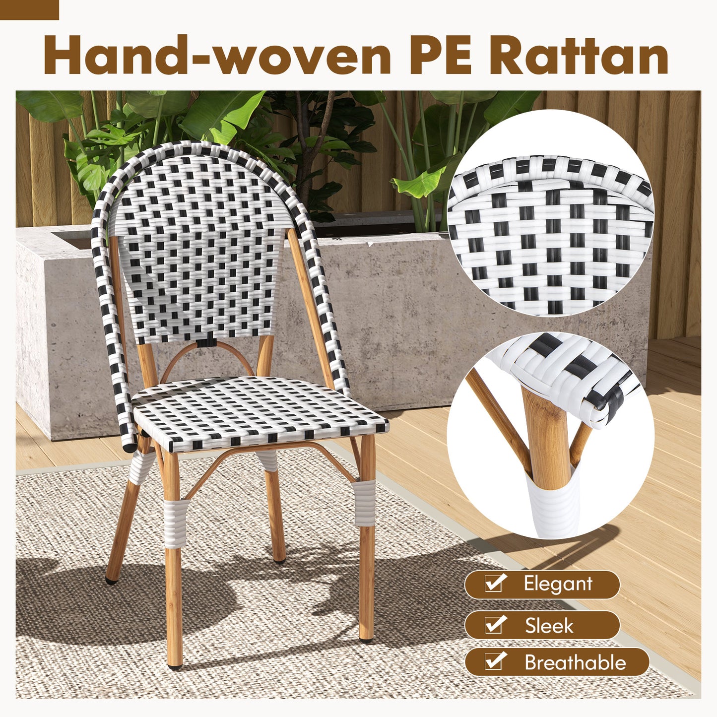 French Bistro Chair Set of 2 with Galvanized Metal Framex-White