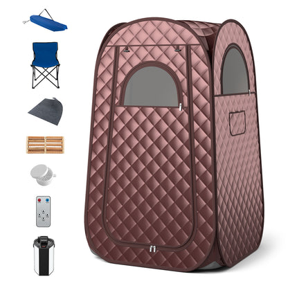 Full-Body Personal Sauna Tent with 1000W 3L Steam Generator for Home Spa Relaxation-Black - Coffee