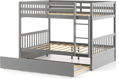 Full over Full Bunk Bed Platform Wood Bed with Ladder-Brown - Gray