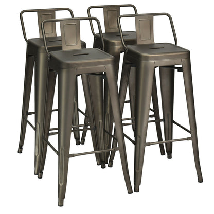 30 Inch Set of 4 Metal Counter Height Barstools with Low Back and Rubber Feet-Black - Gun